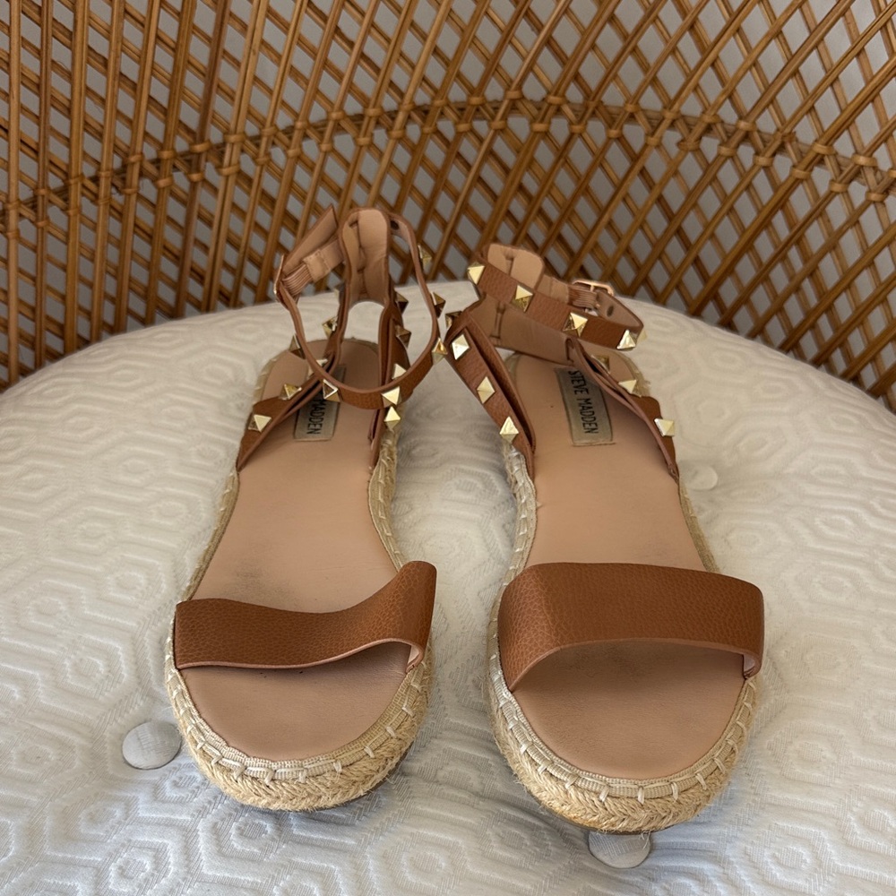 Steve Madden Brown Espadrille Sandals with Studded Ankle Straps